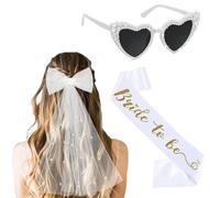 Ayizhiniu 3pcs Despedida de Soltera Accesorios, Velo Novia Despedida Soltera, Banda Novia Despedida de Soltera, Gafas de Sol Corazon Perla, Aplica a Fiestas Previas Boda Temática Nupcial