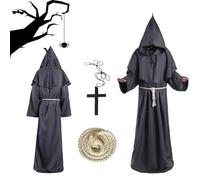 Ayizhiniu Disfraz de Monje Sacerdote, Túnica Monje Disfraz Halloween, Túnica Medieval Renacimiento Traje de Fraile con Cruz y Cuerda, Aplicable Juego de rol para Fiesta Temática Halloween (D)