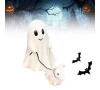 Ayizhiniu Estatua del Perro Caminante Fantasma, Halloween Funny Ghost Walking His Ghost Dog, Estatuilla Decoración Perro Camina Pequeño Fantasma Lindo, Adecuado Decoraciones Encantada Halloween (A)