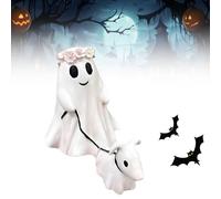 Ayizhiniu Estatua del Perro Caminante Fantasma, Halloween Funny Ghost Walking His Ghost Dog, Estatuilla Decoración Perro Camina Pequeño Fantasma Lindo, Adecuado Decoraciones Encantada Halloween (B)