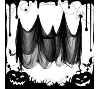 Ayizhiniu Tela Espeluznante Halloween de Negro, Gasa Negra de Halloween, 215x500cm Tela Negra Halloween Decoracion, Adecuado Accesorios Decorativos Aterrador Casas Encanta