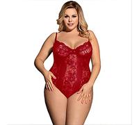 AYJMA Body con Aros para Mujer, Encaje de Moda 5XL, Mamelucos de Talla grande de Peluche, Mono Transparente, Mono Sexy para Mujer, lencería roja 5XL