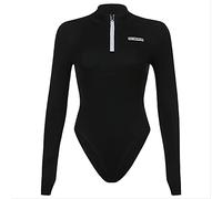 AYJMA Body de Cuello Alto Ajustado con Cremallera Reflectante Informal Body de Manga Larga para Mujer Bodycon de Entrenamiento con Letras Otoño Invierno S Body Negro