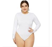 AYJMA Otoño Casual de Gran tamaño para Mujer sólido de Manga Larga Mono Femenino de Talla Grande Cuello Redondo Camisa Inferior Body Tops Ropa XXXL Blanco