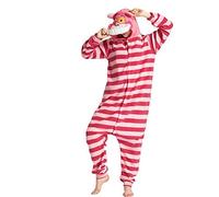 AYJMA Traje de Pijama Onesie para Adultos Mujeres Kigurumi Monos a Rayas de Animales Fiesta de Halloween XXL Gato de Cheshire Onesie