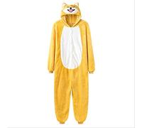 AYJMA Unisex Onesie Shiba Inu Kigurumis Pijamas de Perro Amarillo con Sllippers Ropa de hogar Mono de Franela cálida de Invierno S Onesie