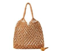 AYKANING Capazo Playa,Bolsos De Mimbre Hombro de Colorido de Color Tejido de Hombro Marea Mujer Sen Lattice Paquete Hecho a Mano Cuerda de algodón Red Beneficio Bolsa de Playa(Camel)