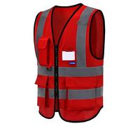 AYKRM Chaleco de seguridad 6XL 7XL 8XL Reflectante Alta visibilidad Ropa de trabajo Cremallera Multibolsillos Rojo
