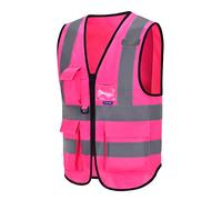 AYKRM Chaleco de seguridad Reflectante Alta visibilidad de trabajo Cremallera Multibolsillos Rosa