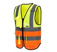 AYKRM Chaleco de seguridad Reflectante Alta visibilidad Ropa de trabajo Cremallera Multibolsillos Amarillo Naranja