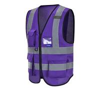AYKRM Chaleco de seguridad Reflectante Alta visibilidad Ropa de trabajo Cremallera Multibolsillos Morado