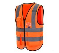 AYKRM Chaleco de seguridad Reflectante Alta visibilidad Ropa de trabajo Cremallera Multibolsillos Naranja
