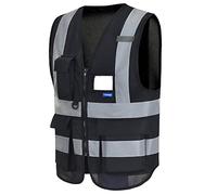 AYKRM Chaleco de seguridad Reflectante Alta visibilidad Ropa de trabajo Cremallera Multibolsillos Negro
