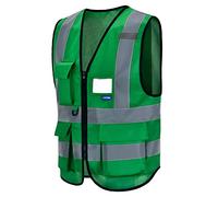 AYKRM Chaleco de seguridad Reflectante Alta visibilidad Ropa de trabajo Cremallera Multibolsillos Verde