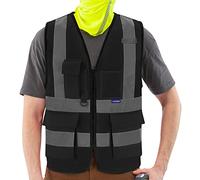 AYKRM Chaleco de seguridad Reflectante rejilla Alta visibilidad Ropa de trabajo Cremallera Multibolsillos Negro