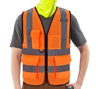 AYKRM Chaleco de seguridad rejilla Reflectante Alta visibilidad Ropa de trabajo Cremallera Multibolsillos Naranja