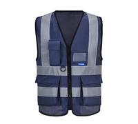 AYKRM Chaleco de Trabajo Reflectante 4xl 5xl Alta visibilidad Multibolsillos Azul marino