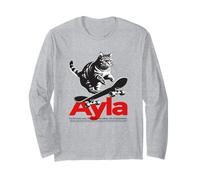 AYLA - Bonito nombre de chica con gato y monopatín Manga Larga