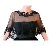 Ayliss Las mujeres de encaje de boda chales envoltura nupcial bordado de hombros Bolero capa cubre hombros hasta noche vestido de fiesta de baile - negro - talla única