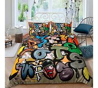 AYMAING Juego De Funda NóRdica Graffiti Mega Cool Ropa De Cama Colorida para JóVenes DiseñO De Arte Callejero De Nueva York En Microfibra con Cremallera 155x220 Cm + 50x75 Cm