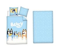 Aymax Bluey - Juego de cama de 3 piezas, funda nórdica de 140 x 200 cm + funda de almohada de 65 x 65 cm + sábana bajera 90 x 200 cm, 100% polialgodón