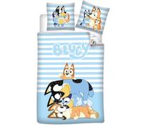 Aymax Bluey y familia - Juego de cama reversible suave, 100% algodón, funda de edredón y funda de almohada de tamaño individual para niños, 135 x 200 cm + 48 x 74 cm