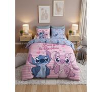 Funda nórdica Stitch y Angel Love You to The Stars - Juego de cama de 2 personas 240 x 220 cm - 52% algodón/48% poliéster - 2 fundas de almohada de 65 x 65 cm - Certificado Oeko-Tex - Cierre de