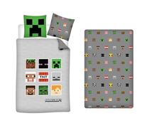 AYMAX Juego de cama de 3 piezas Minecraft Caras, funda nórdica de 140 x 200 cm + funda de almohada de 63 x 63 cm + sábana bajera de 90 x 190 cm
