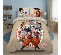 Aymax - Juego de cama doble Dragon Ball Super, 2 personas, funda nórdica reversible de 240 x 220 cm y 2 fundas de almohada de 65 x 65 cm, color beige y polialgodón