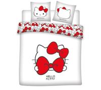 Aymax - Juego de cama doble Hello Kitty Bow, 2 personas, funda nórdica reversible de 240 x 200 cm y 2 fundas de almohada de 65 x 65 cm, color blanco