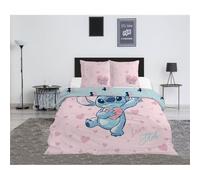 Aymax - Juego de cama doble Stitch, color rosa, 2 personas, funda nórdica reversible de 240 x 220 cm y 2 fundas de almohada de 65 x 65 cm, polialgodón