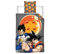 Aymax - Juego de cama individual Dragon Ball, 1 persona, funda nórdica reversible de 140 x 200 cm + funda de almohada de 65 x 65 cm, gris, polialgodón
