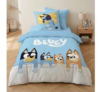 AYMAX Juego de cama reversible Bluey Family, 1 persona, funda nórdica reversible de 140 x 200 cm + funda de almohada de 65 x 65 cm, polialgodón