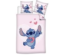 Aymax Juego de cama Stitch Rosa, funda nórdica reversible de 135 x 200 cm y funda de almohada de 80 x 80 cm