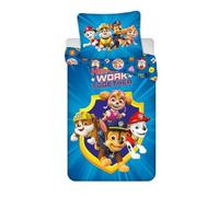 Juego de cama de Pat Patrol reversible, funda nórdica de 140 x 200 cm + funda de almohada de 65 x 65 cm, 100% algodón, azul, con Chase, Marcus, Stella y Rubén