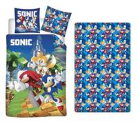Aymax - Juego de funda nórdica de 3 piezas, 140 x 200 cm, funda de almohada de 63 x 63 cm + sábana bajera a juego de 90 x 190 cm, con Sonic, Knuckles y Tails
