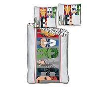 AYMAX S.P.R.L. Marvel Avengers - Juego de Cama (Funda nórdica de 140 x 200 cm y Funda de Almohada de 63 x 63 cm, poliéster), diseño de Los Vengadores