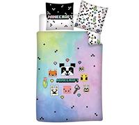 AYMAX S.P.R.L Parure de Lit réversible Minecraft - Bleu et Rose - 140 cm x 200 cm