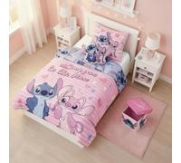 Aymax,Set Deco Dormitorio Stitch & Angel 3 Piezas - Funda nórdica reversible 140 x 200 cm+cojín en forma de Stitch+caja de almacenamiento de asiento 30 x 30 x 30 cm