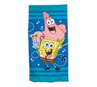 Aymax, Toalla de playa infantil Bob Esponja 70x140 cm 100% poliéster | Bob Patrick Gary Fondo Azul Turquesa | Licencia Oficial
