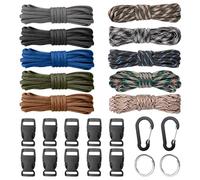 AYMQC Kits Combinados de Cuerda de Paracaídas Cordón de Paracaídas 550 Tipo Cuerdas de Supervivencia Kits de Manualidades para Pulseras con 10 Hebillas de Liberación 2 Mosquetones 2 Llaveros