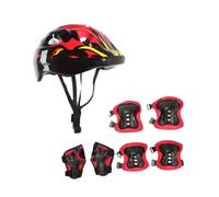 Aymzbd Casco para Bicicleta Infantil con Rodillera Muñequera Coderas Diseño Transpirable de PVC Adecuado para Niños Adolescentes Patinaje Ciclismo Escalada, Rojo
