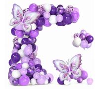 Aymzbd Kit Arco Globos para coración Cumpleaños, Globos Látex y Foil para Fiestas , Mariposa morada y plateada