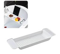 AYNEFY Bandeja de Plástico Expandible para Bañera, Colocación Estable, para Guardar una Variedad de Artículos, Pequeña y Compacta, Hecha de Material Plástico, Transpirable, Portátil y (White)