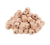 AYNEFY Cuentas de Madera del Alfabeto, 100 Piezas de Cuentas de Letras Cúbicas con Madera de Haya, 12 Mm de Longitud Lateral, 4,5 Mm de Agujero Grande para Hacer Joyas Artesanales,