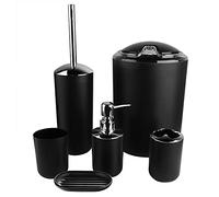 AYNEFY Juego de Accesorios para baño de baño, 6 Piezas, con dispensador de jabón, jabonera, Soporte para cepillos de Dientes, Vaso de Inodoro, Cubo de Basura, Color Negro