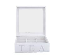 AYNEFY Organizador de Caja de té de Madera con Ventana Superior de Acrílico Transparente, Soporte para Bolsas de té de 9 Compartimentos, Caja de Almacenamiento Multifuncional para (WHITE)