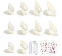 AYNKH 10 Pares de Dientes de Vampiro, 2 Tubos de Dientes Pastillas Adhesivo, 5 Hojas Realistas Tatuajes de Cicatrices, Accesorios de Traje de Halloween