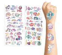 AYNKH 20 Pegatinas Para Tatuajes Infantiles de Sirena Y Unicornio,Tatuajes Falsos Resistentes al Agua,Artículos de Regalo Para Fiestas de Cumpleaños,Detalle Cumpleaños Infantil