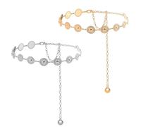 AYNKH 2pcs Western Metallic Conque cinturón (oro + plata), cadena de cintura bohemia ajustable, cinturón de metal para mujeres, accesorios de moda, perfecto para vestidos vintage de alta gama, suéter